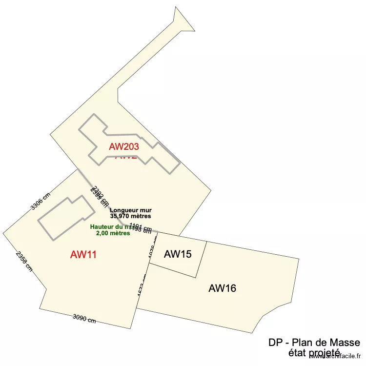 MUR MITOYEN. Plan de 