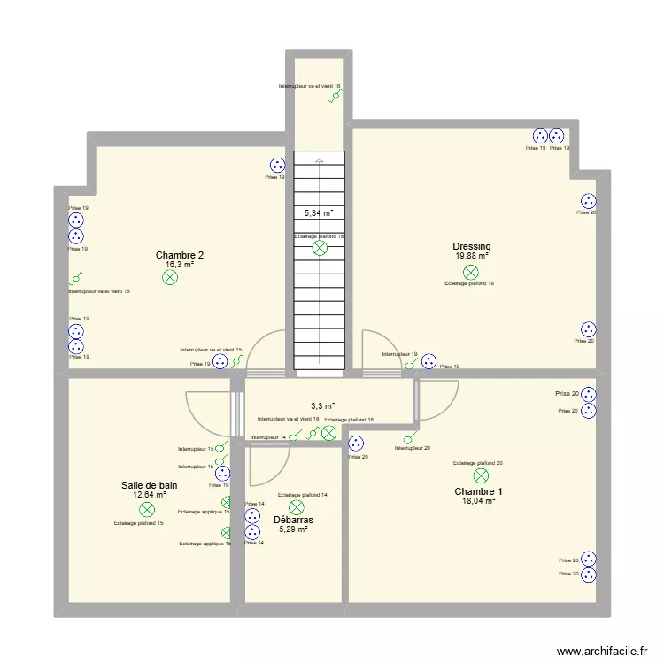 Etage chambre. Plan de 7 pièces et 81 m² Etage chambre. Plan de 7 pièces et 81 m²