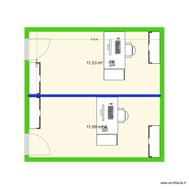 bureaux sandra. Plan de 2 pièces et 23 m²