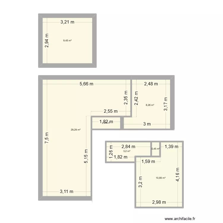 R1 carrez. Plan de 7 Pièces et 63 m²
