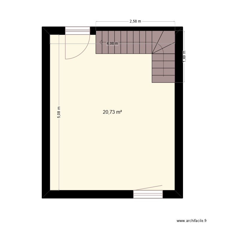 espace activite interieur. Plan de 1 pièce et 21 m2