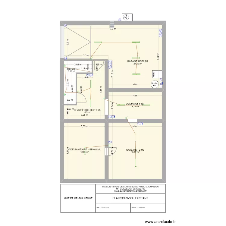 41 SORINS SOUS-SOL electricite. Plan de 21  et 238 m²