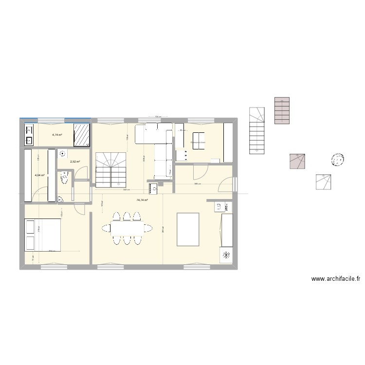RDC7. Plan de 4 pièces et 87 m2
