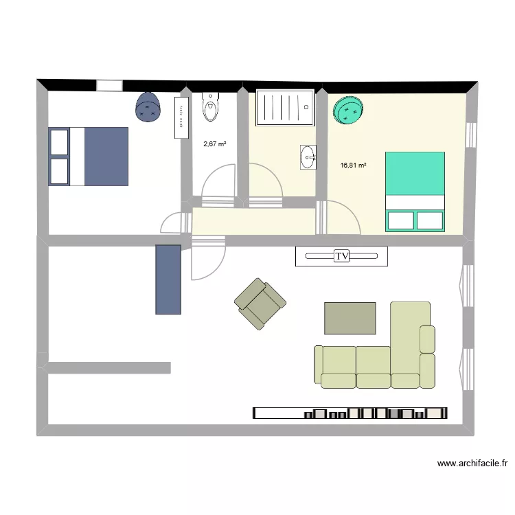 PLAN MAISON GILLES. Plan de 2 pièces et 19 m²