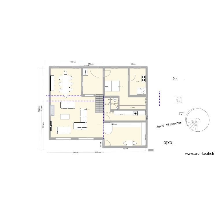 rdc jf2+ANNIE 177 m2 en L. Plan de 6 pièces et 113 m2