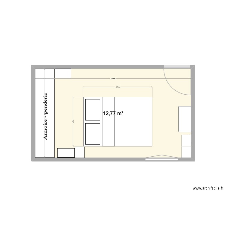 Chambre 1. Plan de 1 pièce et 13 m2