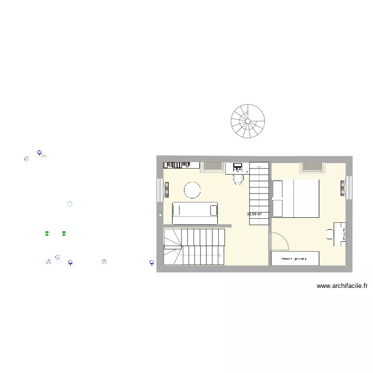 &eacute;tage 2. Plan de 1  et 33 m²