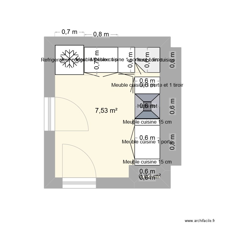 CUSINE 2. Plan de 2 pièces et 8 m2