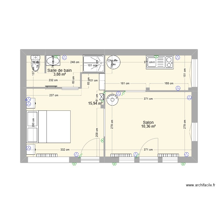 Plan chalet step. Plan de 3 pièces et 30 m2