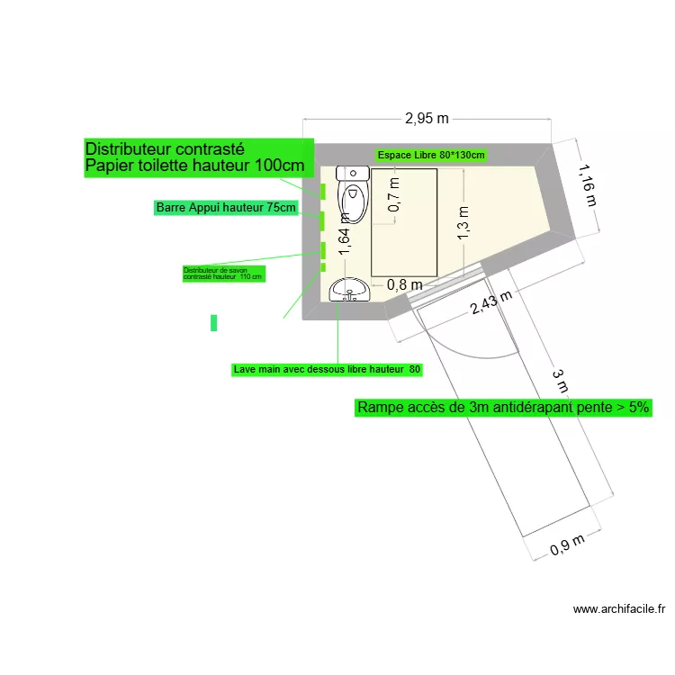 Toilettes. Plan de 1 et 4 m² Toilettes. Plan de 1 et 4 m²