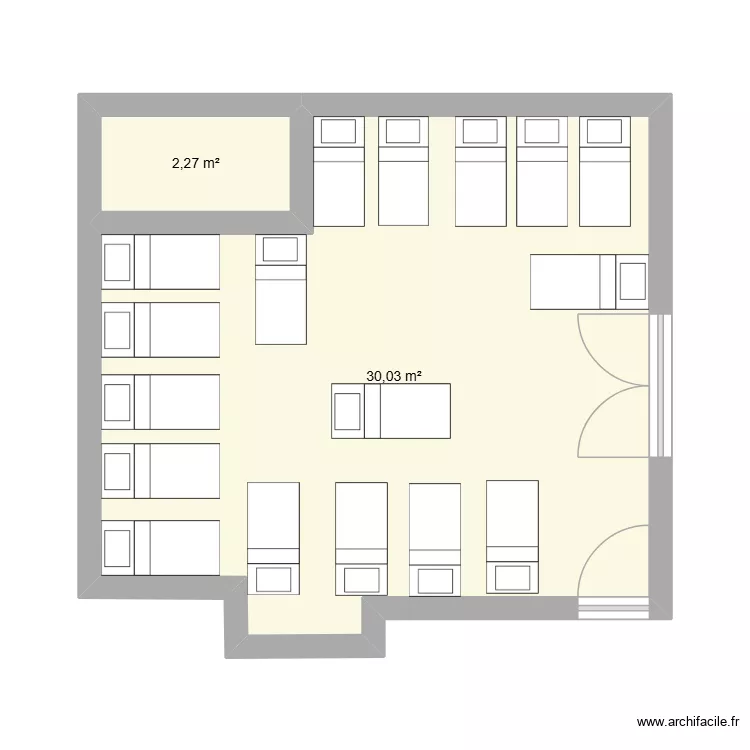 Dortoir Moyens 2026. Plan de 2  et 32 m²