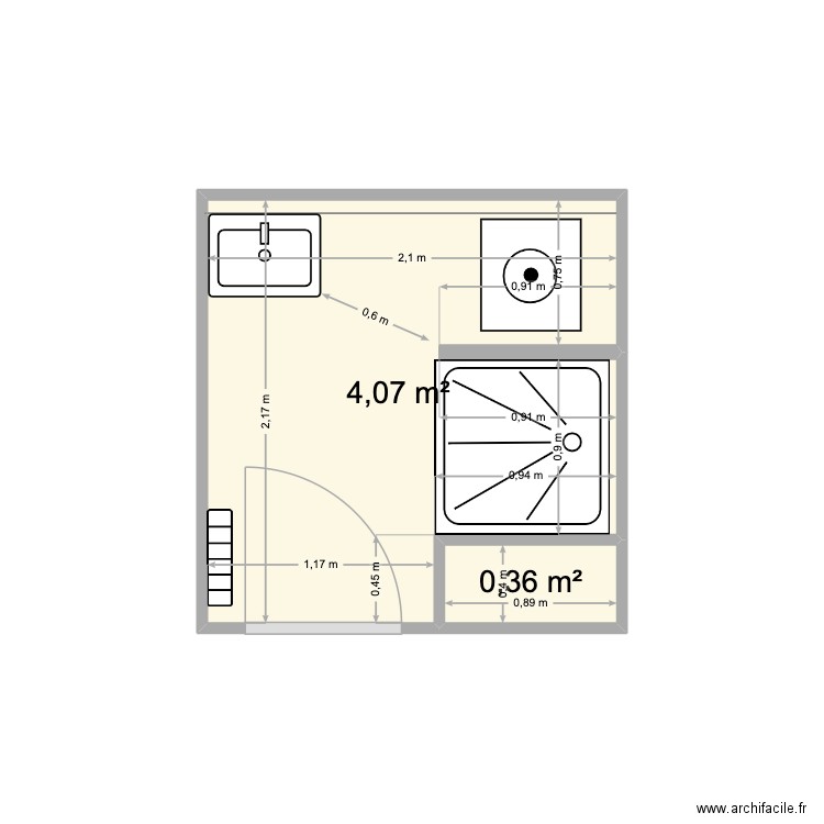 Salle de bains cenon. Plan de 2 pièces et 4 m2