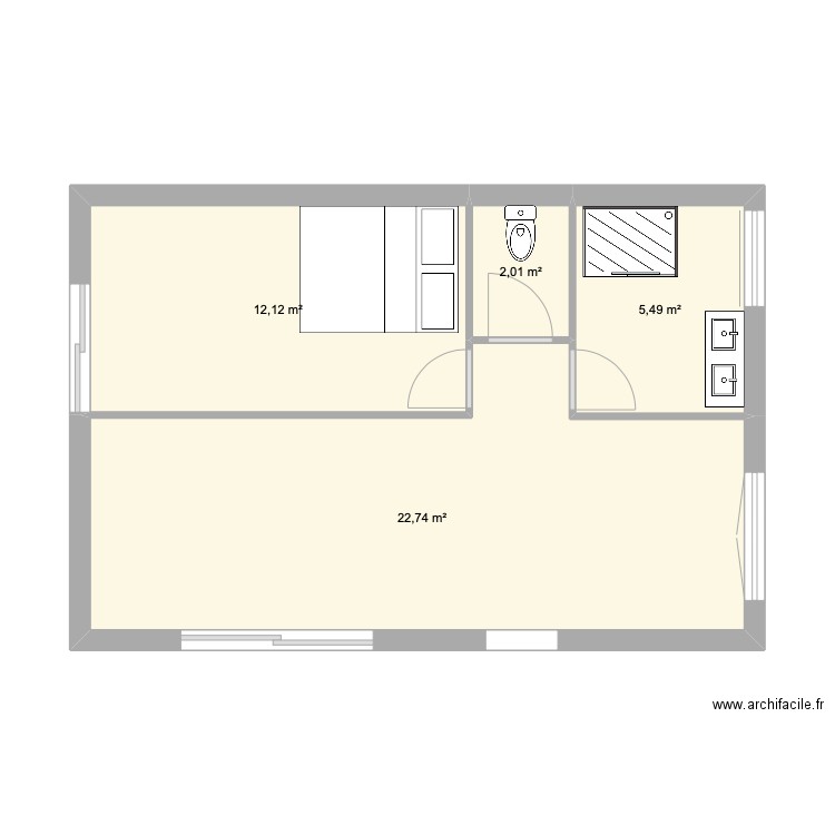 T2 CUTTOLI. Plan de 4 pièces et 42 m2