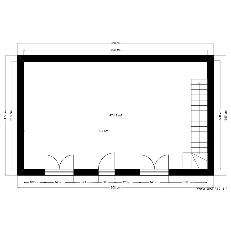 plan exo. Plan de 1 pièce et 47 m2