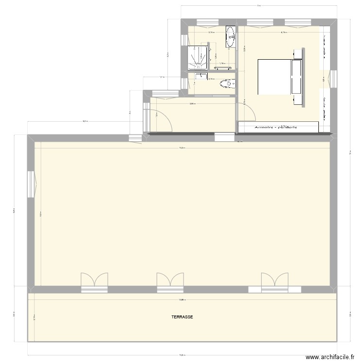 Agrandissement  - Version 40m² - avec mur intérieur - V10. Plan de 7 pièces et 149 m2