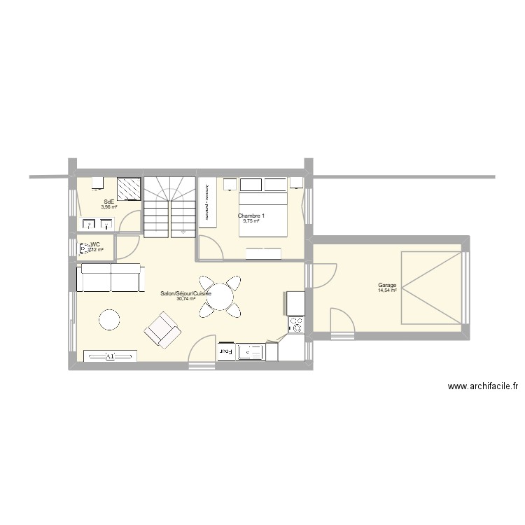 Calzac 003. Plan de 5 pièces et 60 m2