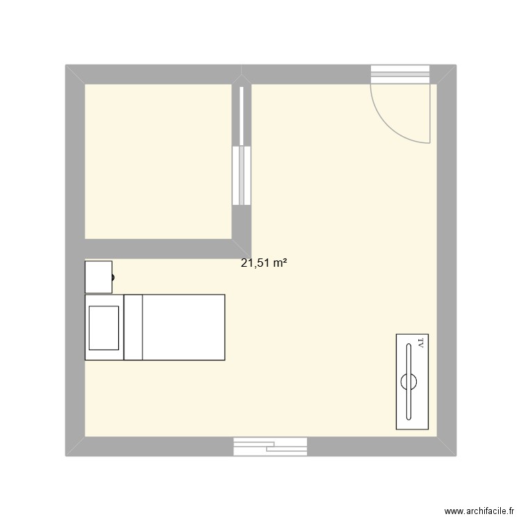 Chambre EHPAD. Plan de 1 pièce et 22 m2