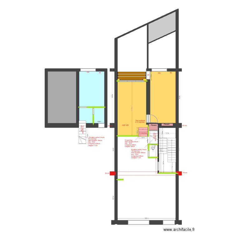 BAUCQ 77 1e étage Escalier/Trémie. Plan de 10 pièces et 71 m2