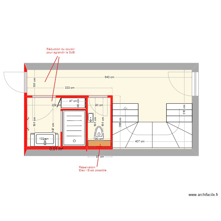 SdB 1er Etage. Plan de 5 pièces et 19 m2