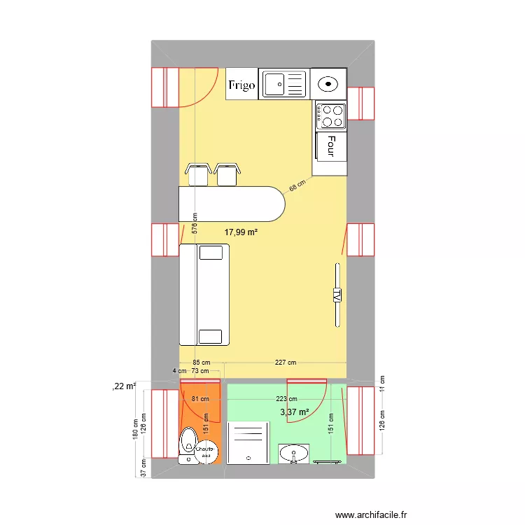Studio am&eacute;nag&eacute; cit&eacute; Henri. Plan de 