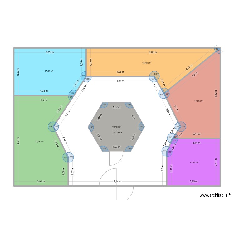 Découpage espace foire v2. Plan de 7 pièces et 159 m2