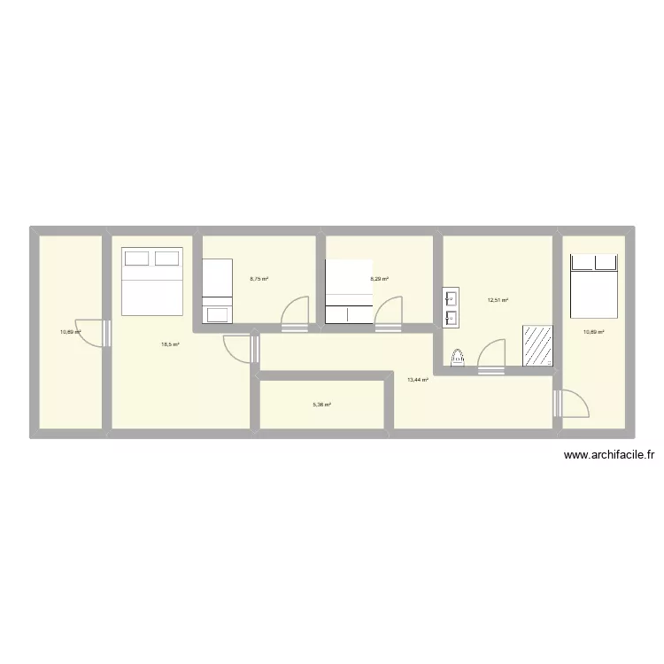 etage1. Plan de 8 pièces et 88 m²