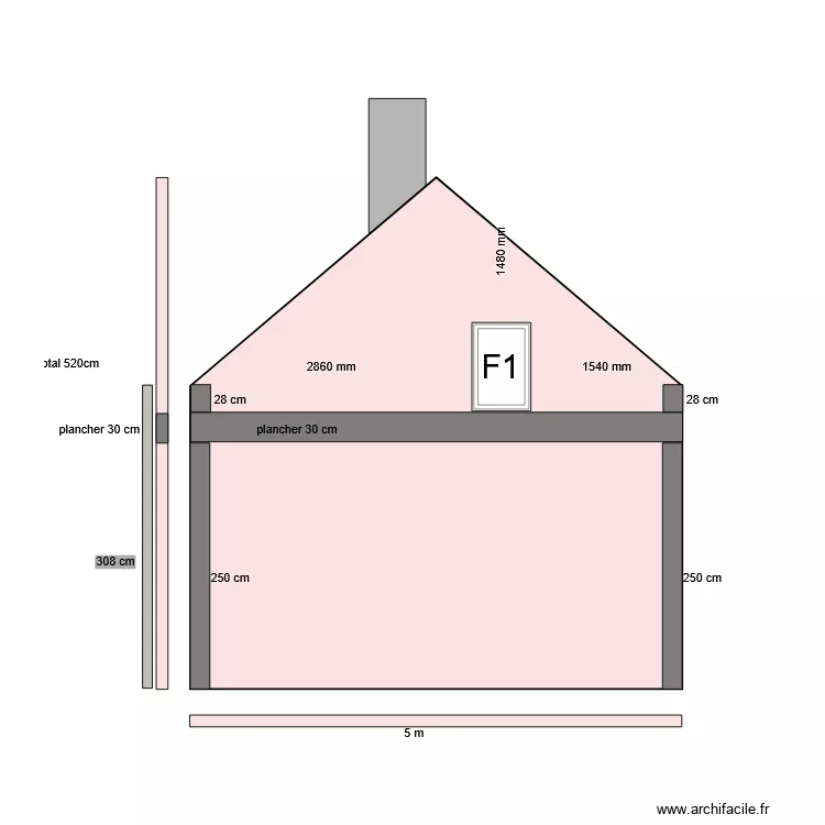 pignon droite avant travaux. Plan de 