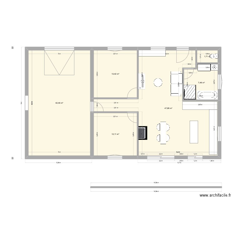 3e option 2chb. Plan de 6 pièces et 125 m2