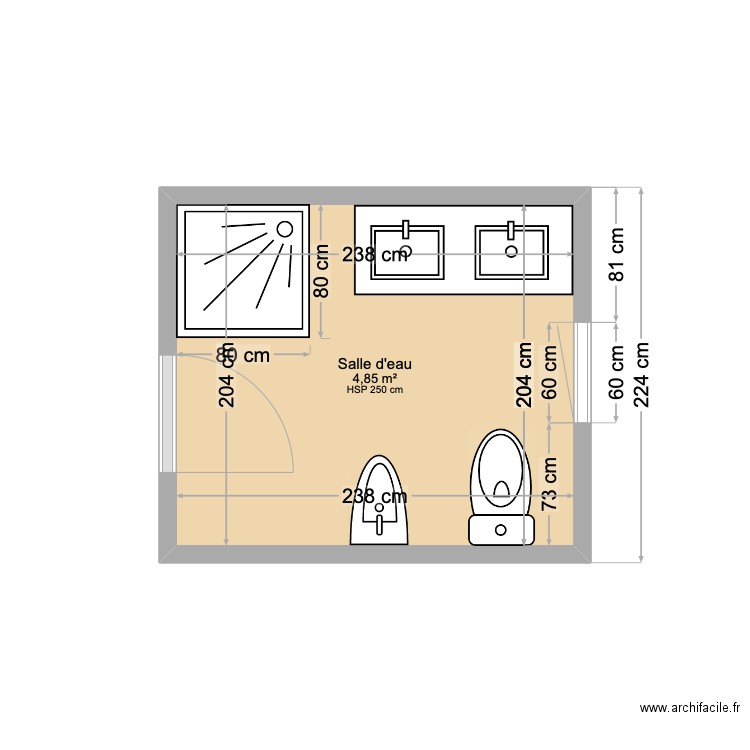 Mireval existant. Plan de 1 pièce et 5 m2