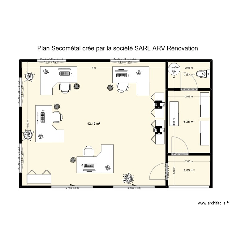 Secometal. Plan de 4 pièces et 54 m2
