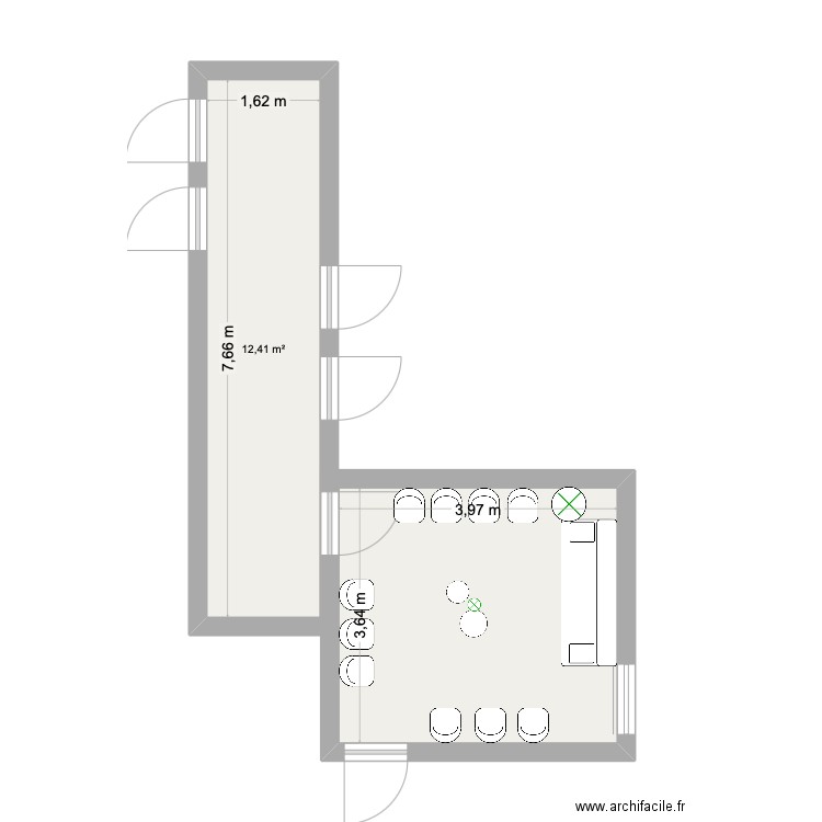 Cabinet cardiologie. Plan de 2 pièces et 27 m2