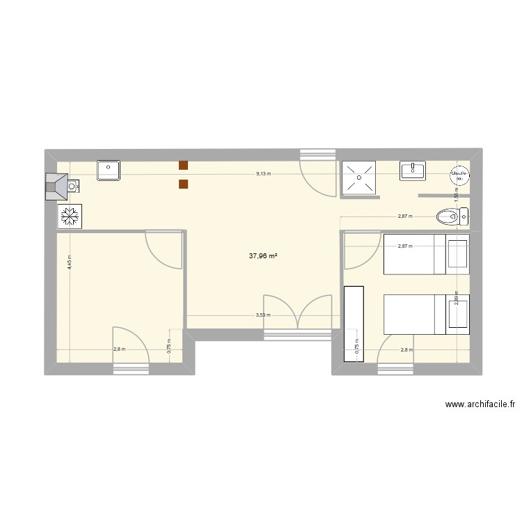 Gaillacbis. Plan de 1 pièce et 38 m2