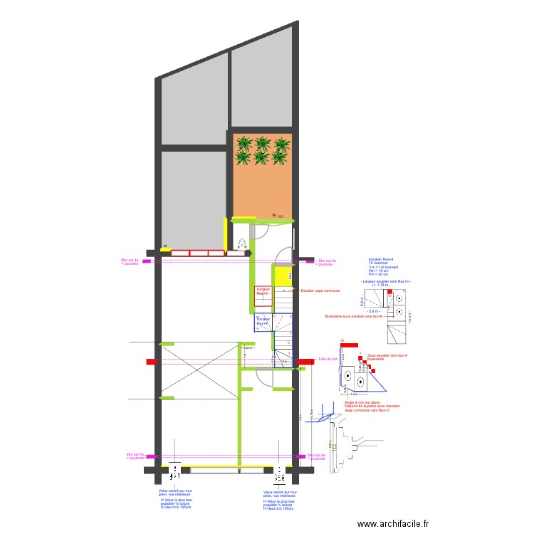 BAUCQ 77 3e étage Position Velux. Plan de 8 pièces et 99 m2