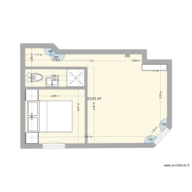 Studio 2. Plan de 1 pièce et 24 m2