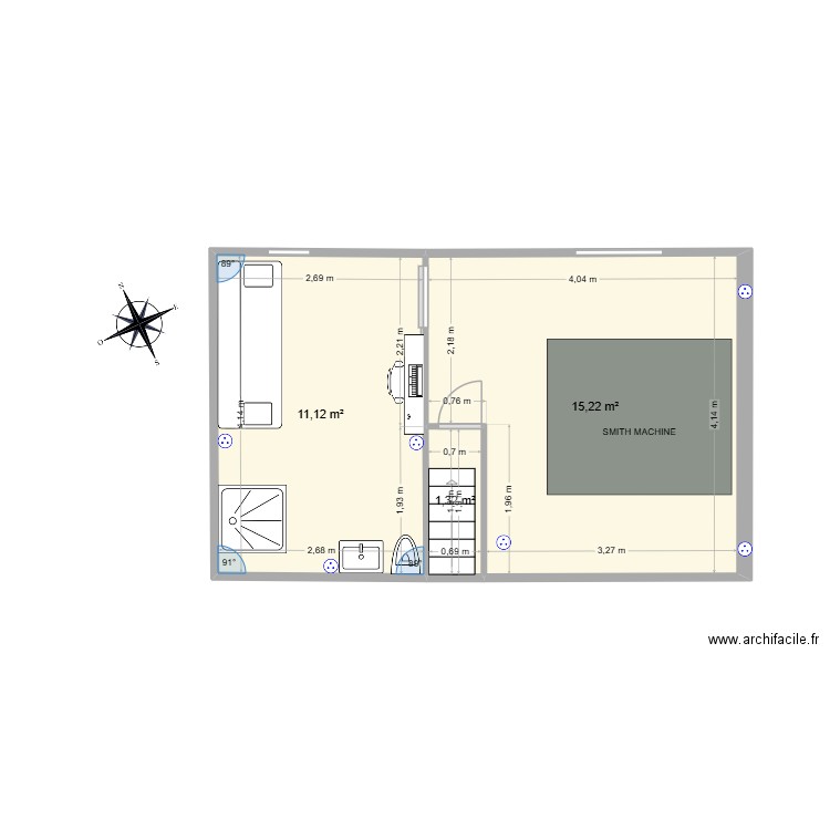 COMBLE 2. Plan de 3 pièces et 28 m2