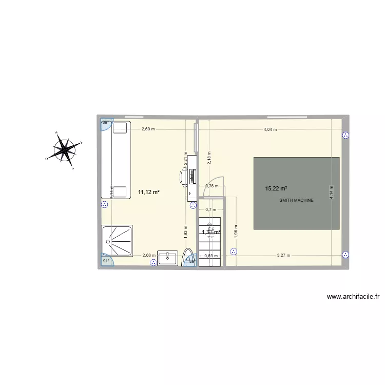 COMBLE 2. Plan de 3 pièces et 28 m²