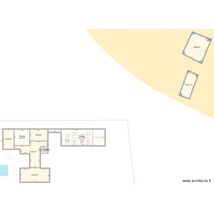 PACé 2. Plan de 26 pièces et 841 m2