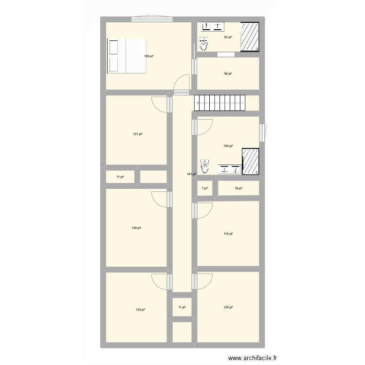 2 ieme étage. Plan de 14 pièces et 112 m2