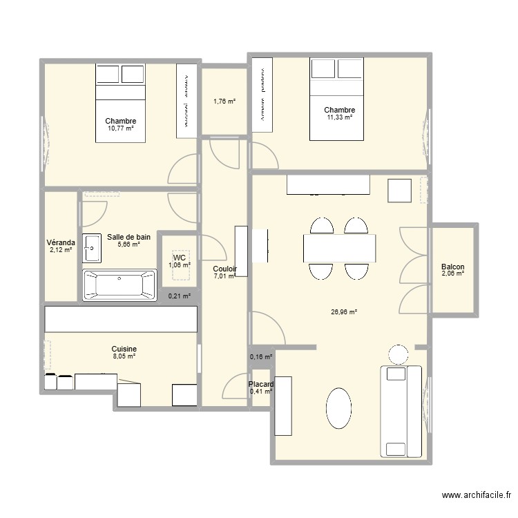 15 Square Léon Bourgeois modification. Plan de 13 pièces et 78 m2