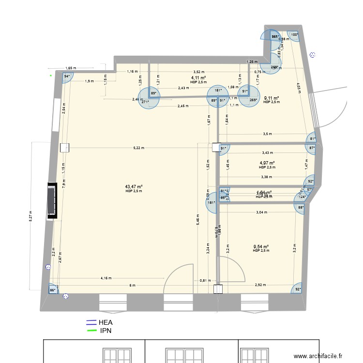 Entree sans plancher. Plan de 7 pièces et 159 m2