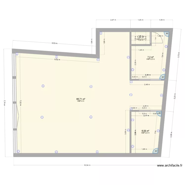 boutique. Plan de 4  et 80 m²