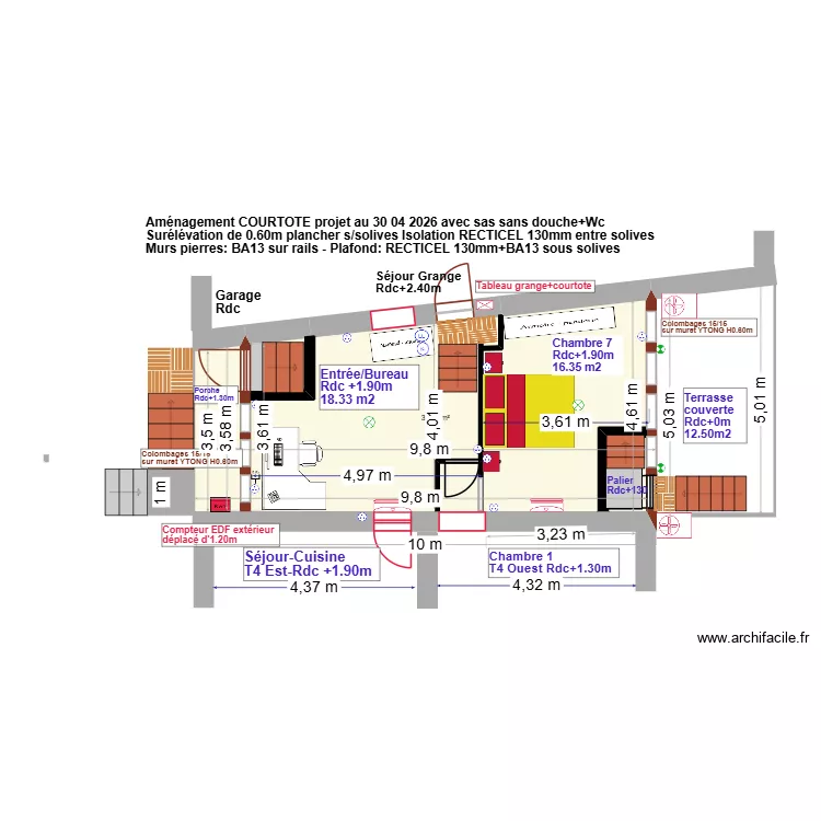 COURTOTE 30 04 2026 Avec sas sans salle de douche+Wc. Plan de 1  et 38 m²
