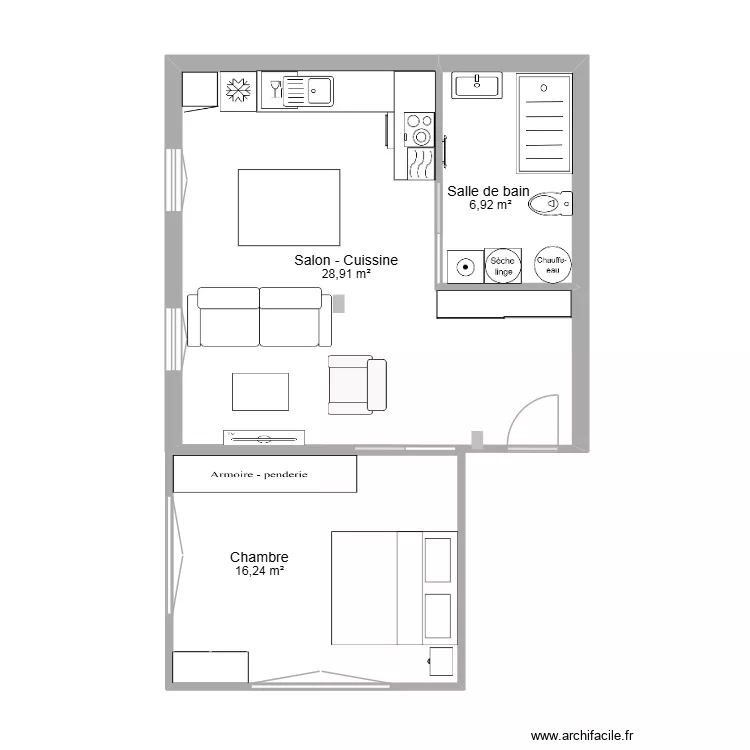 f2 plan de modif. Plan de 3 pièces et 52 m²