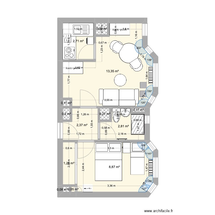 London. Plan de 13 pièces et 32 m2
