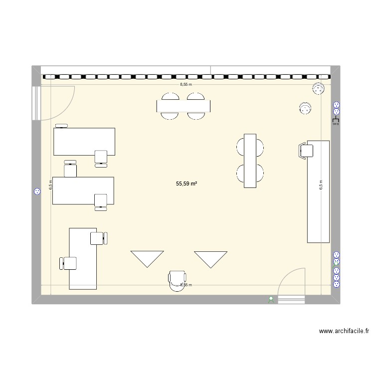 salle de perm. Plan de 1 pièce et 56 m2