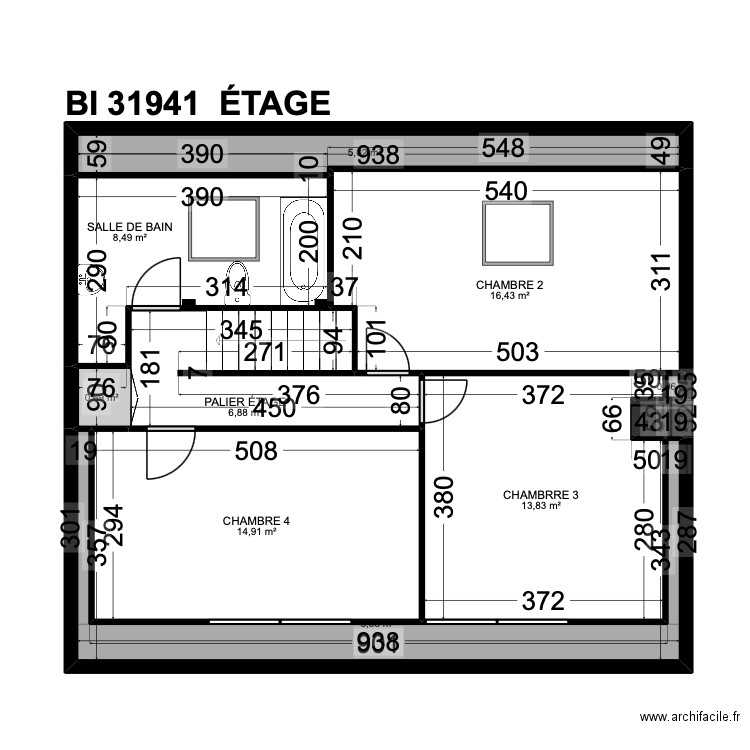 BI 31941. Plan de 21 pièces et 221 m2
