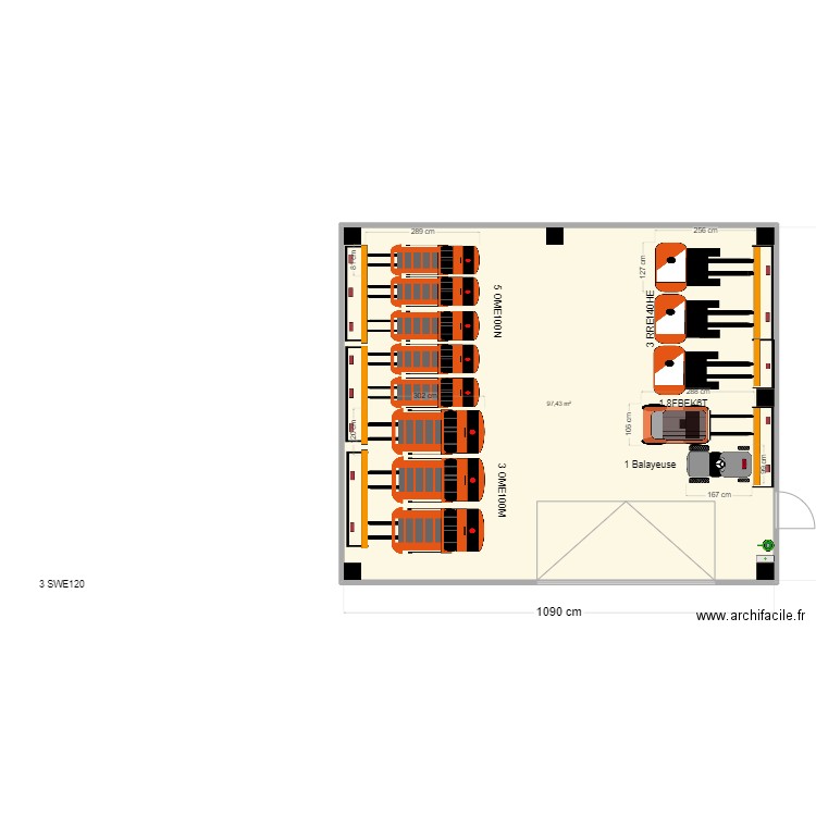 SDC 4 Murs. Plan de 1 pièce et 97 m2