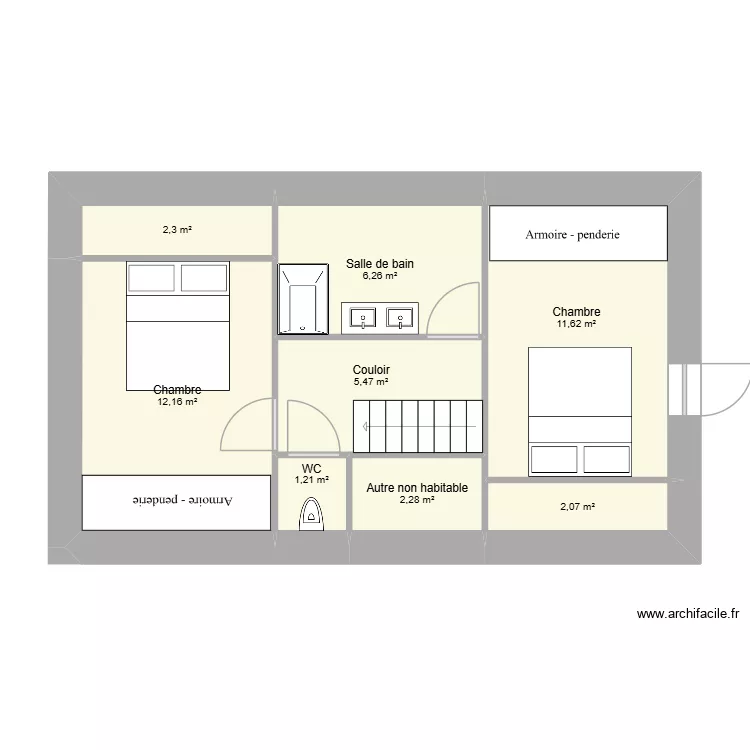 Plan final &eacute;tage. Plan de 8  et 43 m²