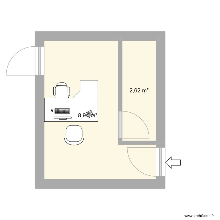 Bureau RR Colombes Colbert. Plan de 2 pièces et 12 m2