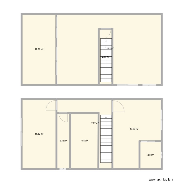Plan HJ. Plan de 9 pièces et 94 m2